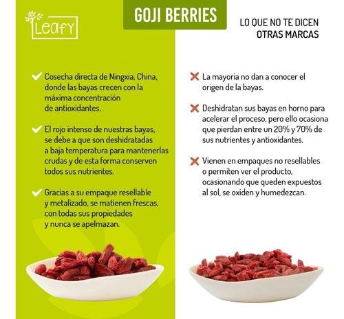 Imagen 3 de 7 de Goji Berries Bayas De Goji Orgánicas Leafy 250g