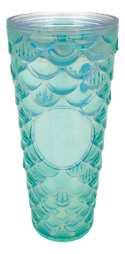 Vaso Con Diseño De Sirena Plástico Rígido Tapa Y Popote Color Verde (clicuc)