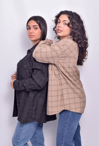 Camisaco Mujer Manga Larga Oversized Paño Cuadros