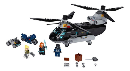 Blocos de montar LegoMarvel Black Widow's helicopter chase 271 peças em caixa