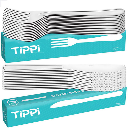 Kit Jogo 12 Garfos 12 Facas Aço Inox De Mesa Faqueiro Jantar Restaurante Buffet Lanchonete 24 Peças Tippi
