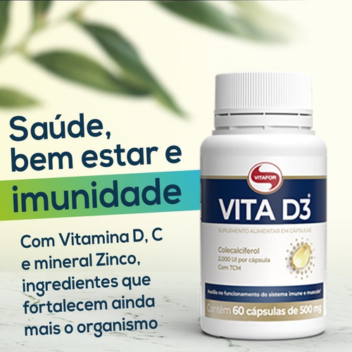 Vita D3 500mg (60 Caps) Vitafor - Sem Sabor Neutro