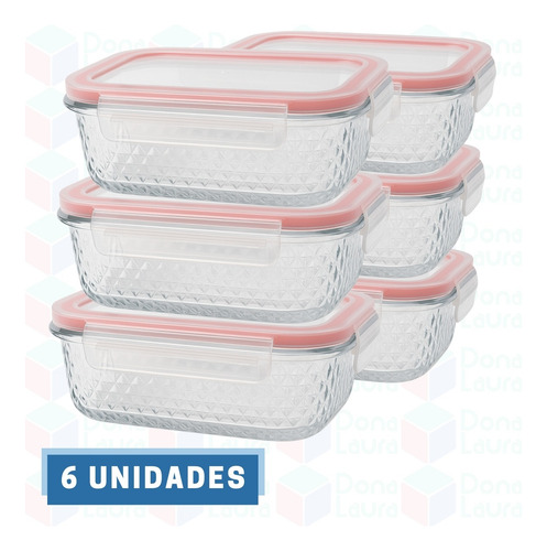 Kit 6 Pote Hermético Vidro Marmita Freezer Microondas 370ml