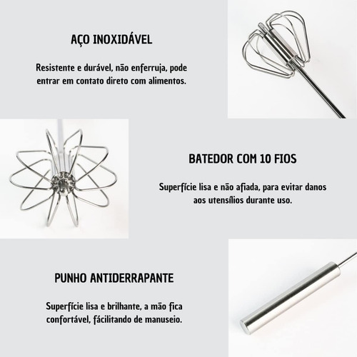 Batedor Clara Neve Ovos Giratório Profissional Inox Manual