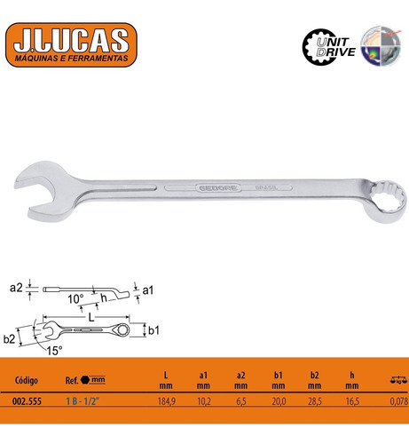 Imagem 3 de 3 de Chave Combinada Gedore 1/2 002555 1b-1/2
