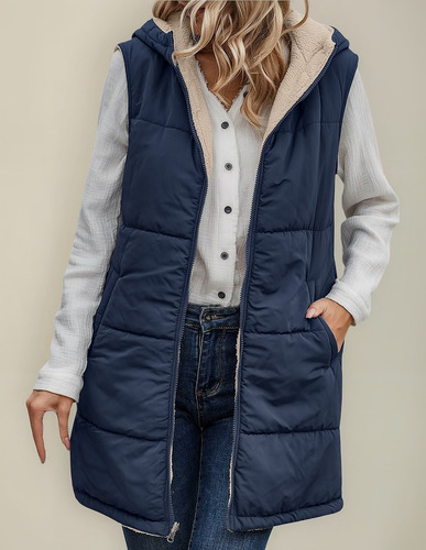 Chaleco Largo Reversible For Mujer, Chamarra De Forro Polar