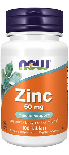 Now Zinc 50mg 100 Tabletas Premium Alta Potencia Inmunidad Sabor Sin Sabor