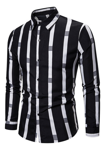 Camisa Hombre Manga Larga Estampada Rayas