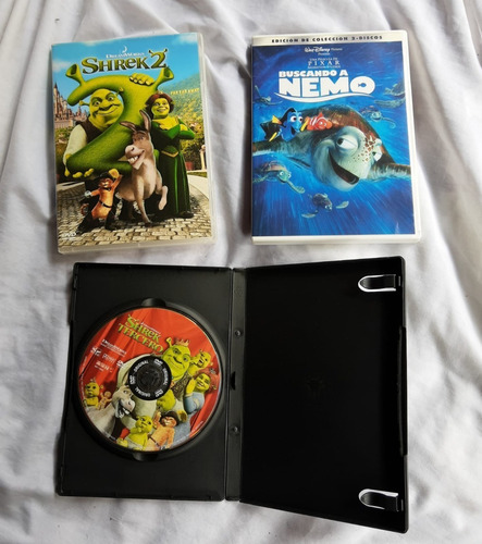 Excelente Lote 3  Peliculas Dvd  Shrek 2y3  Y Buscando  Nemo