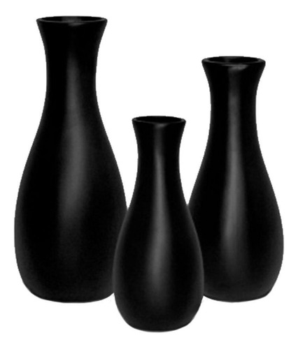 Trio Vasos Garrafas Grandes Em Cerâmica Fosca Decorativa