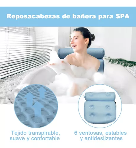 Almohada de baño para bañera, antideslizante con 2 ventosas grandes,  transpirable, suave, cómodo soporte para cabeza y cuello, lavable a máquina