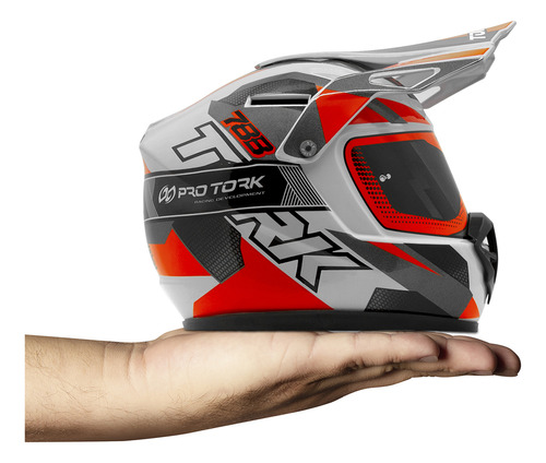 Mini Cofre Capacete Motocross Cor Branco - Laranja