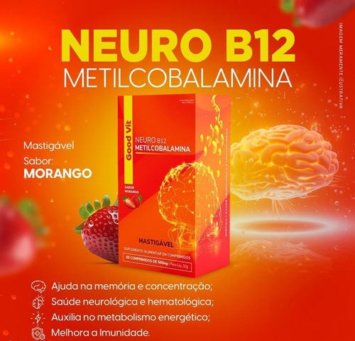 Neuro B12 Metilcobalamina 500mg Good Vit 60 Cp Mastigáveis Morango