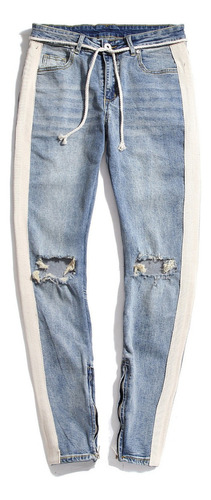 Jeans Rotos Hombre High Street Borde De Rayas Blancas