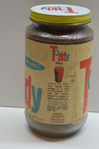 Antiguo Frasco Chocolate Instantaneo Toddy 1970's Contenido (Usado)