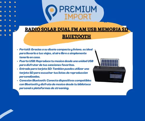 Radio Solar Dual Fm Am Usb Memoria Sd Bluetooth