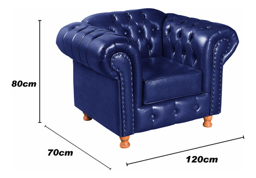 Conjunto Sofá E Poltrona Luis Xv Chesterfield 4 + 2 Lugares Cor Couríssimo Azul 085 Desenho Do Tecido Big Ponme