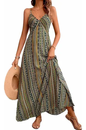 Vestido Largo Con Tirantes Etnic Espalda Cruzada