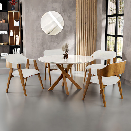 Cadeira Para Sala Jantar Living Estofada Suran Bouclê Cru