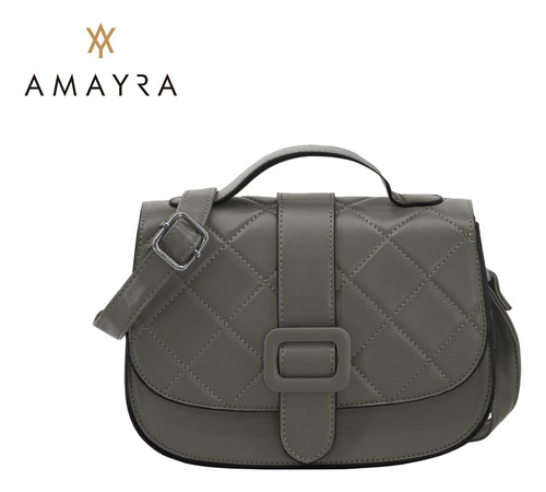 Bandolera Cartera Chica Tira Larga Ecocuero Con Tapa Amayra Verde Green Plata Verde