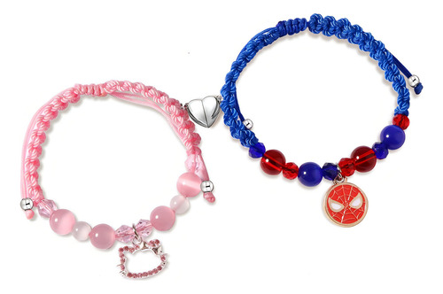 Viennois Spider Y Kitty Matching Friendship Bracelets For Best Friend Color Azul Grisáceo Juego De Pulseras Pulsera A Juego De Spider Kitty Gwen Para Parejas, Mejor Amigo, Cumpleaños