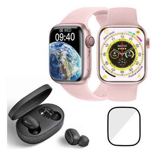 Relógio Premium Digital Watch 8 C/ Fone De Ouvido Bluetooth Cor Da Caixa Rosa Cor Da Pulseira Rosa