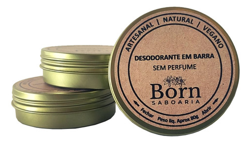3 Desodorantes Natural E Vegano Sem Perfume - Born Saboaria