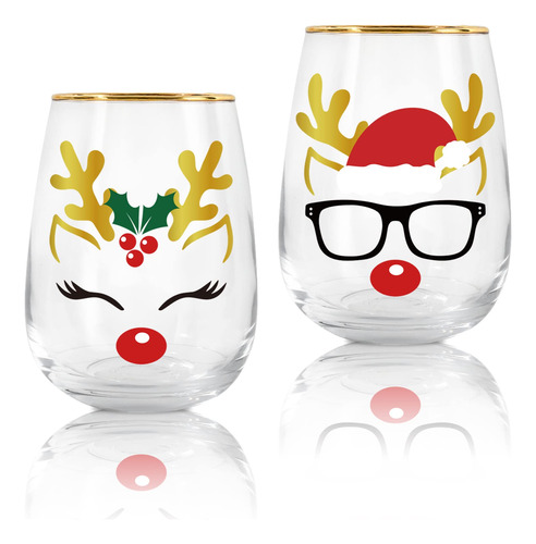 Copa Vino Tallo Navidad 17 Onza Borde Dorado 2 Vaso