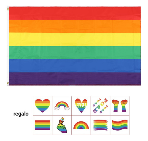 90x145cm Bandera Arcoiris Lgtbq+ Pride Orgullo Gay +10pza Pegatinas arco iris