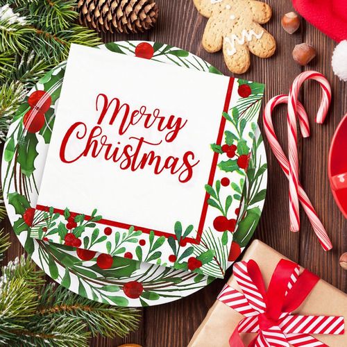 Anydesign - Juego De 75 Platos De Navidad, Servilletas De Ac
