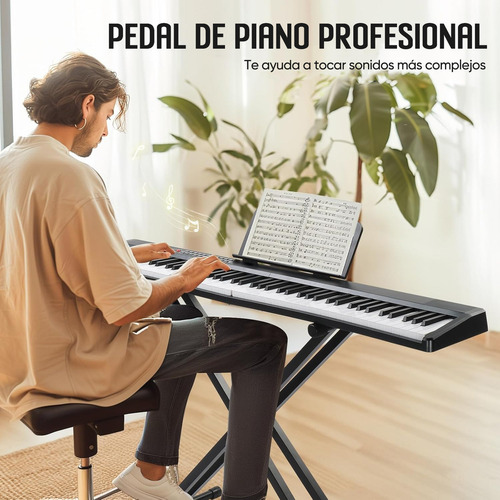 Bluetooth Midi 88 Portátil Y Plegable Teclas Teclado Musical Piano Electrónico Color Negro Marca Tielopa