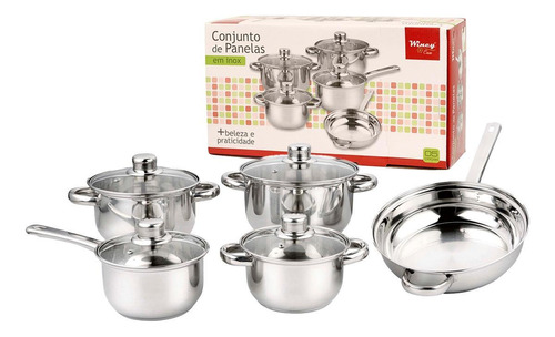 Conjunto De Panelas 5 Pcs Inox C/tampa De Vidro Wincy