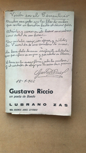 Gustavo Riccio, Un Poeta De Boedo - Zas, Lubrano