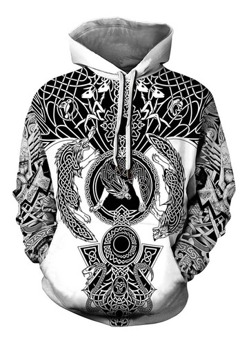 Pullover Sudadera De Vikingo Pirata Tatuaje Impresión