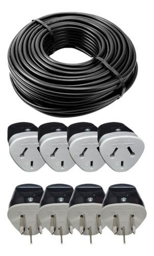 Cable Para Hacer Alargue Negro 3x1.5 Mm X 100 Metros+fichas