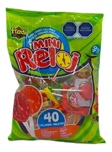Paleta Mini Reloj Bolsa 40pz Variedad Sabores Dulces Fradi