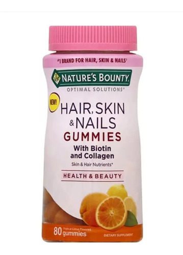 Goma Nature's Bounty para cabello, piel y uñas Tropical 80 Unidad Sabor Tropical Citrus