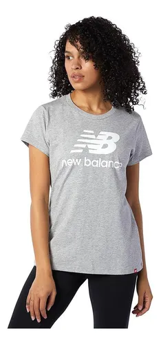 Camiseta New Balance Essentials Stacked Para Mujer-gris