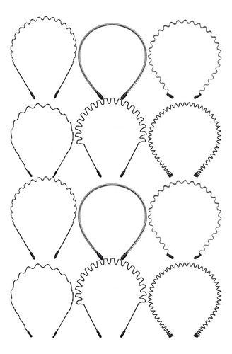 12 Diademas Elásticas De Metal Negro