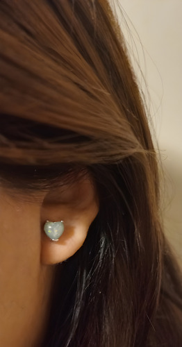Par De Aros De Plata 925 Ópalo En Forma Corazón Importados