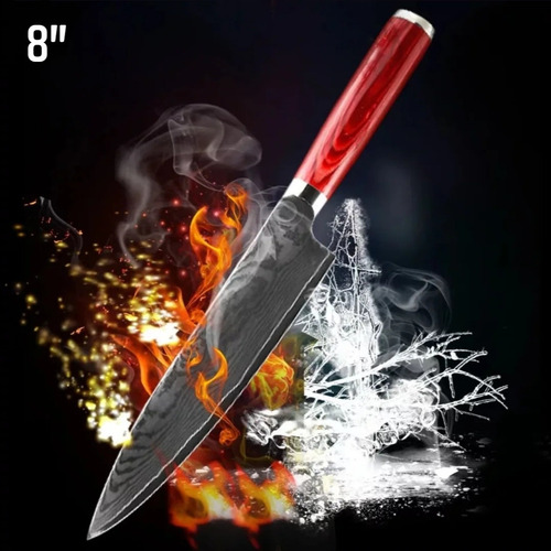 Imagem 2 de 10 de Kit 3 Facas Chef Cozinha Profissional Damasco 71 Camadas Top