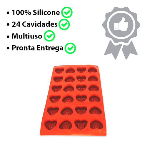 Imagem 7 de 7 de Forminha 24 Coração Molde Silicone Cupcake Bombom Chocolate