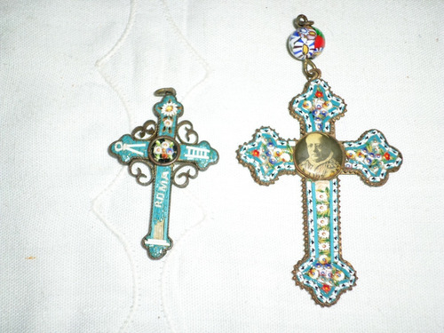 Antiguas Cruces Crucifijo Italiano De Bronce Y Micromosaico