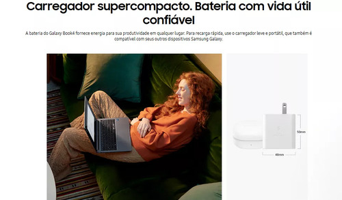 Notebook Samsung Galaxy Book4 Intel® Core™ i5-1335U (1.3 Ghz, até 4.6GHz, 12 MB L3 Cache), Windows 11 Home, 8GB, 512GB SSD, Iris Xe, 15.6'' Full HD LED, 1.55kg - Excelente (Recondicionado)