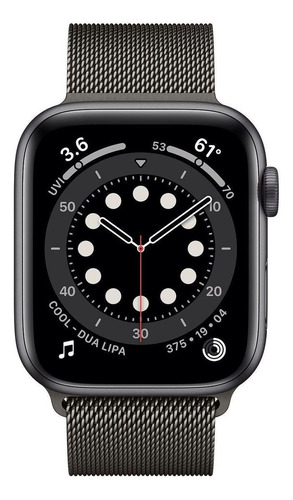 Imagem 2 de 4 de Apple Watch Series 6 (GPS) - Caixa de alumínio cinza-espacial de 44 mm - Pulseira estilo milanês grafite