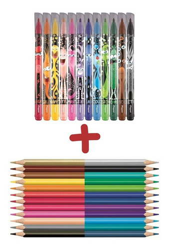 Imagen 2 de 4 de Marcadores Monster X12 + Lapices Duo Color X12 Bicolor Maped