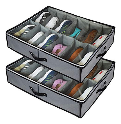 Under Bed Shoe Storage Organizer,2 Pack Fit 24 Pairs, U...