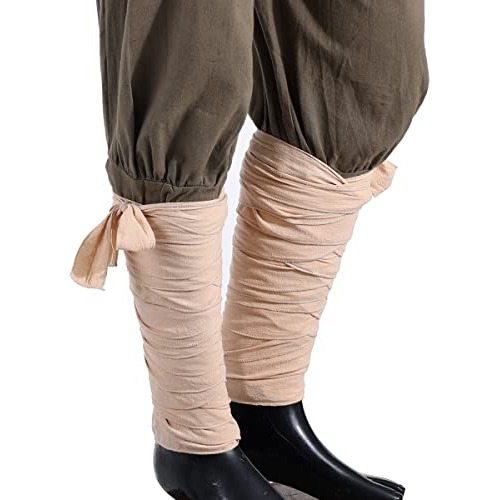 Medieval Mens Viking Cotton Long Puttees Leg Wraps Belt Larp
