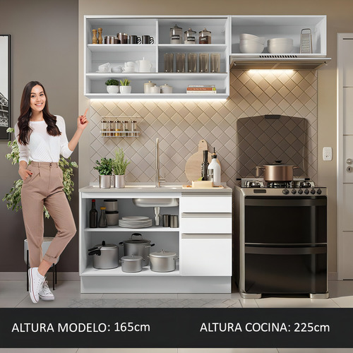 Cocina Integral Completa Modular Madesa Glamy 200cm 08 Color Blanco