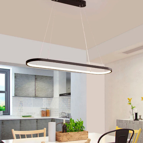 Lámpara Colgante De Techo Oval Led Estar Comedor Buena Luz Estructura Negro / Luz Cálida